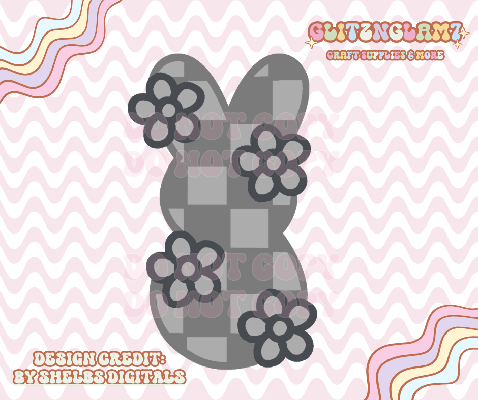 Checkered Bunny w/ Daisies Silicone Mold