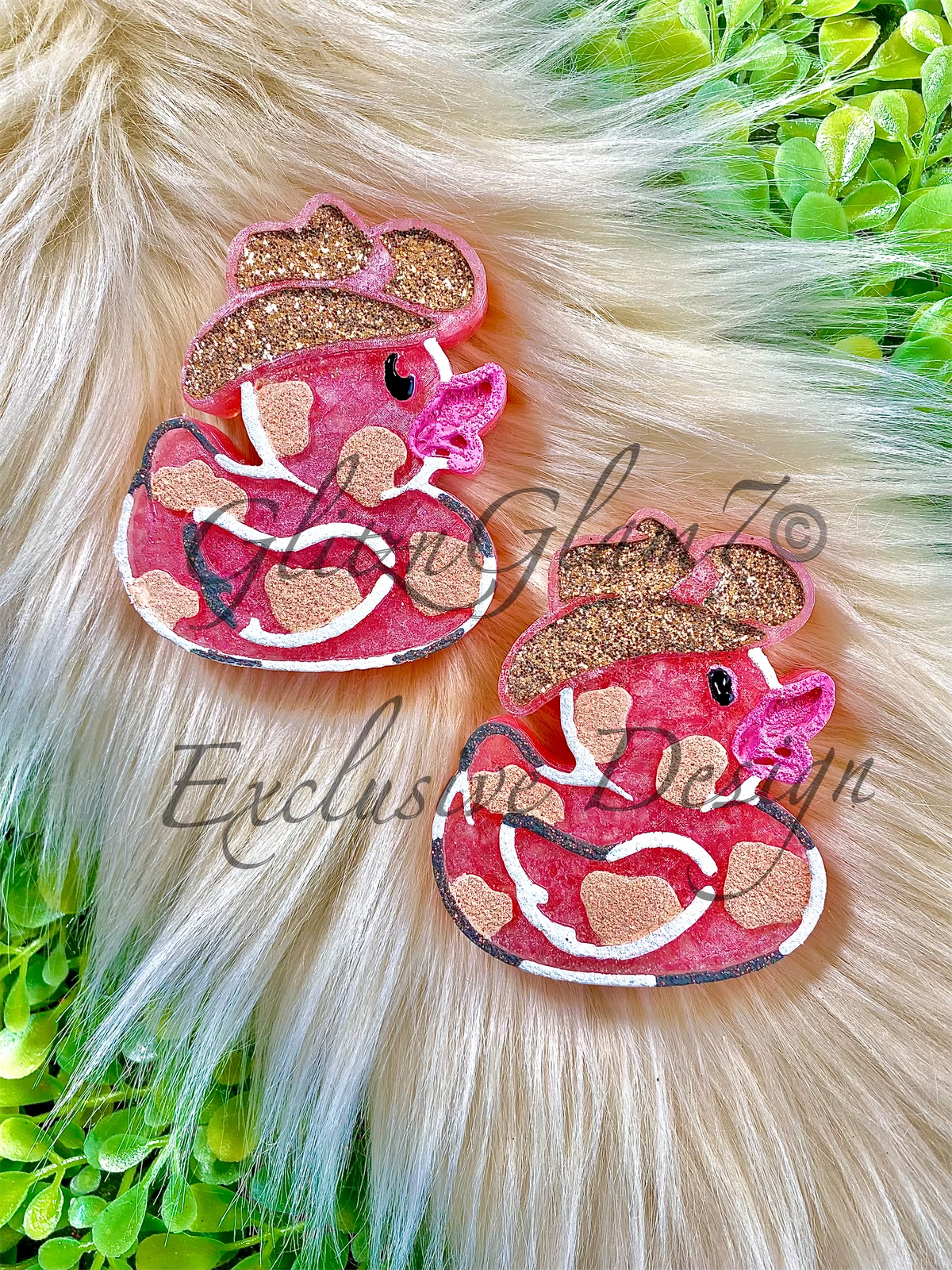 **Vent Clip** Cow Print Duck w/ Cowboy Hat Silicone Mold