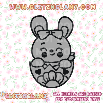 Bunny in Egg w/ Flower & Hearts Silicone Mold