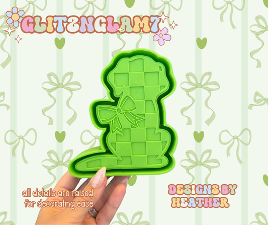 Checkered Cute Dog w/ Bow Silicone Mold