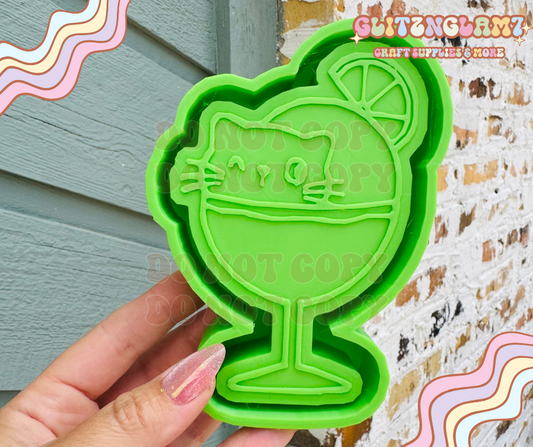 Margarita Kitty Cat Glass w/ Lime on Rim ( STYLE 2 )  Silicone Mold