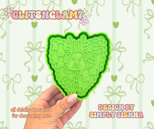 Reindeer Scallop Edge Half Checkered Bow Silicone Mold