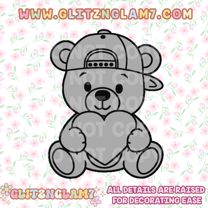 Teddy Bear w/ Hat & Heart Silicone Mold