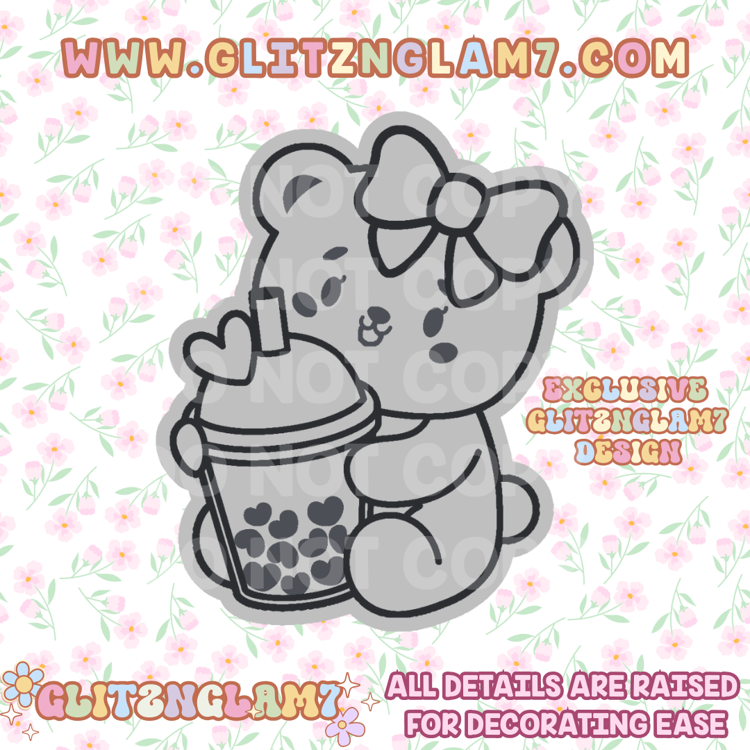 Cute Teddy Bear w/ Bow & Heart Drink Silicone Mold -GNG7 Exclusive