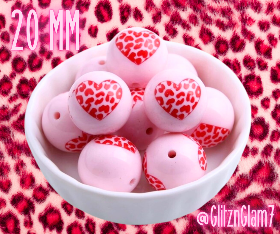 Pink & Red Leopard Heart Decorative Beads