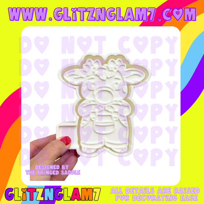 Dairy Cow in Overalls Blowing Bubble Silicone Mold