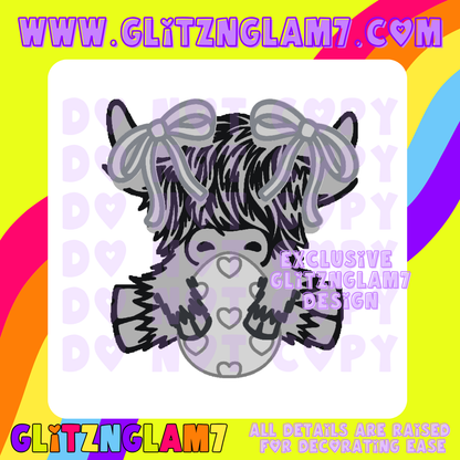 Easter Highland Cow w/ Heart Egg & Bows Silicone Mold -GNG7 Exclusive