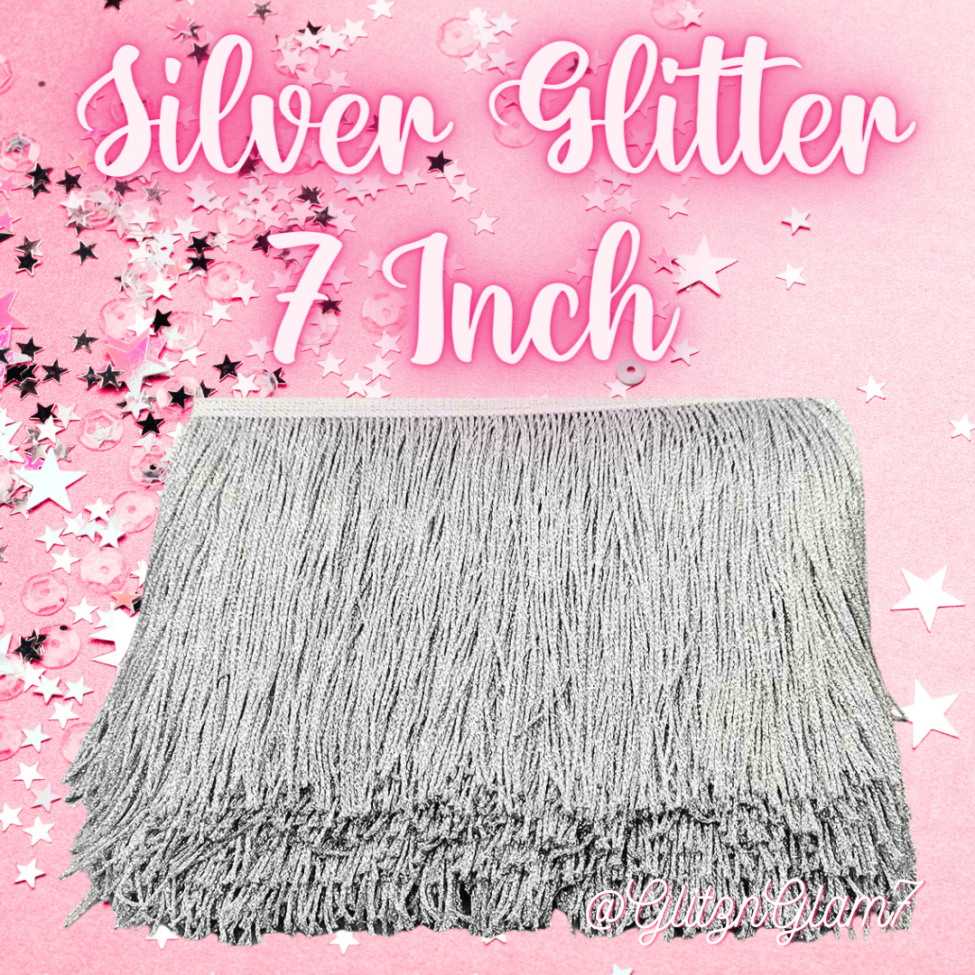 Silver Glitter Fringe - 6 Inch