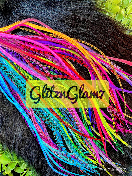 Hair Feather Extensions -Neon Cowgirl Mix -